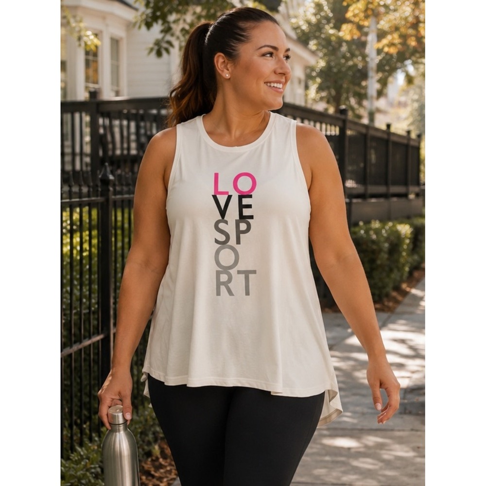 LuLaRoe‎ Rise Strong Tank Women's 1X Love Sport Cream Mesh Back Active Top NWT